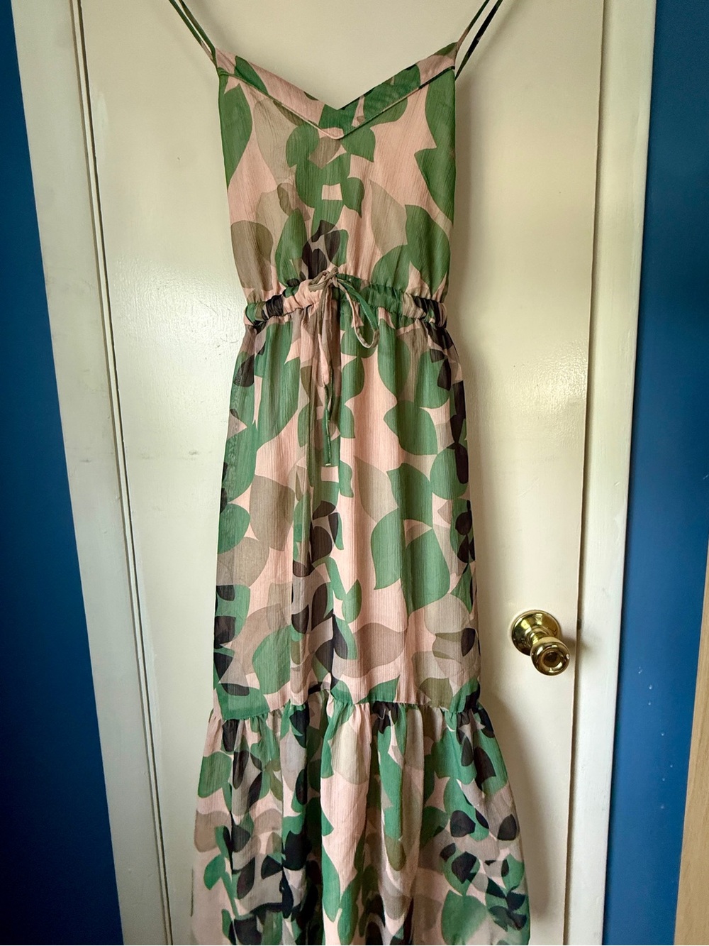 Gap Medium Petite Abstract Floral Camo Chiffon Dress Lined Midi MP EUC